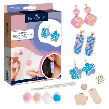 Faber-Castell Painted Wood Earrings - Jewelry Making Crafts, Create 3 Unique Earrings, Gifts for Her
