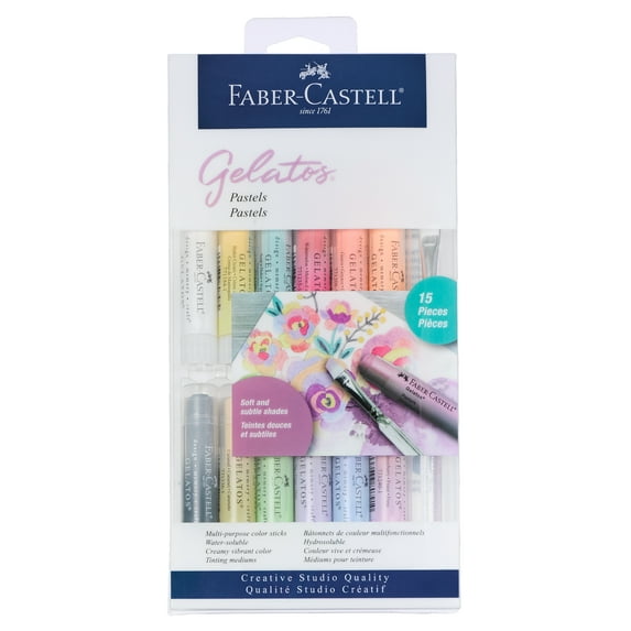Faber-Castell Gelatos Pastels Color Set, 15 Pastel Colors - Multi-Purpose Art Medium