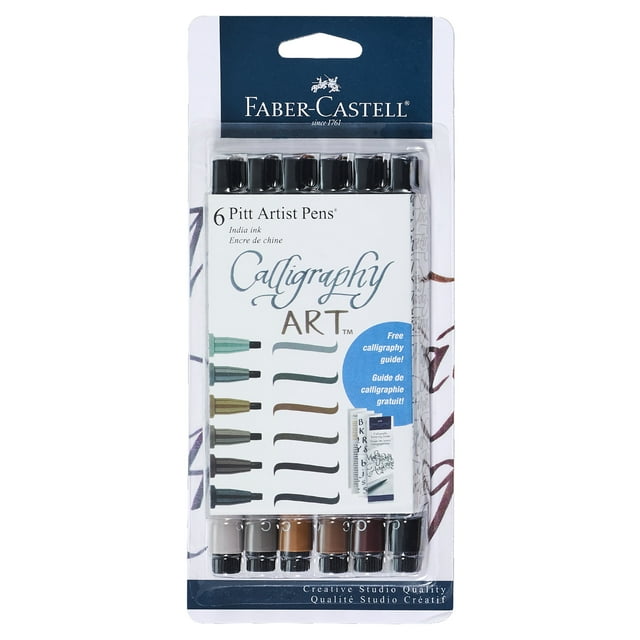 Faber-Castell Pitt Artist Pen Calligraphy, 6 Count Calligraphy Kit for Adults, Beginners