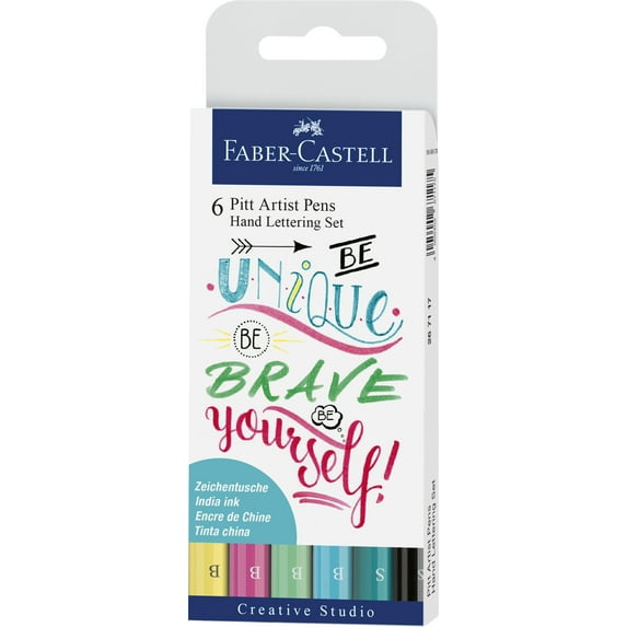 Faber-Castell Pitt Artist Pen Hand Lettering Set - 6 Pitt Artist Pens for Adults, Beginners