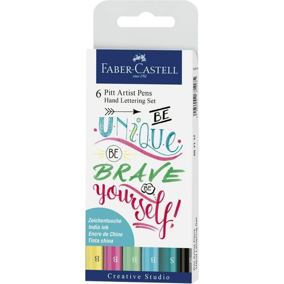 Faber-Castell Pitt Artist Pen Hand Lettering Set - 6 Pitt Artist Pens for Adults, Beginners