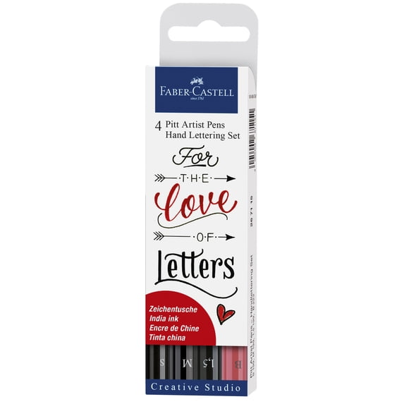 Faber-Castell Pitt Artist Pen Wallet – Hand Lettering – 4 Pens, Beginner Pen Set for Adults