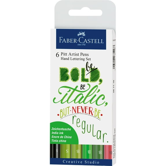 Faber-Castell Pitt Artist Pen Wallet – Hand Lettering II – 6 Pens, All Skill Levels (Beginners)