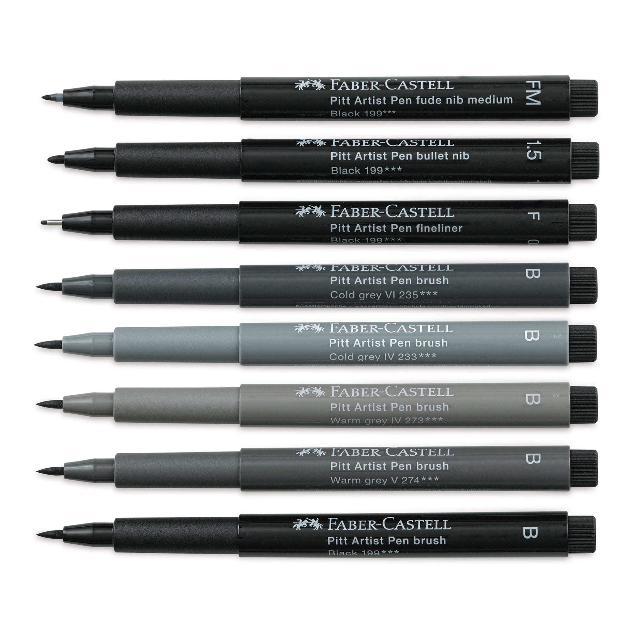 Faber-Castell Artist Pens- Black and Gray, Set of 8, Assorted Walmart.com