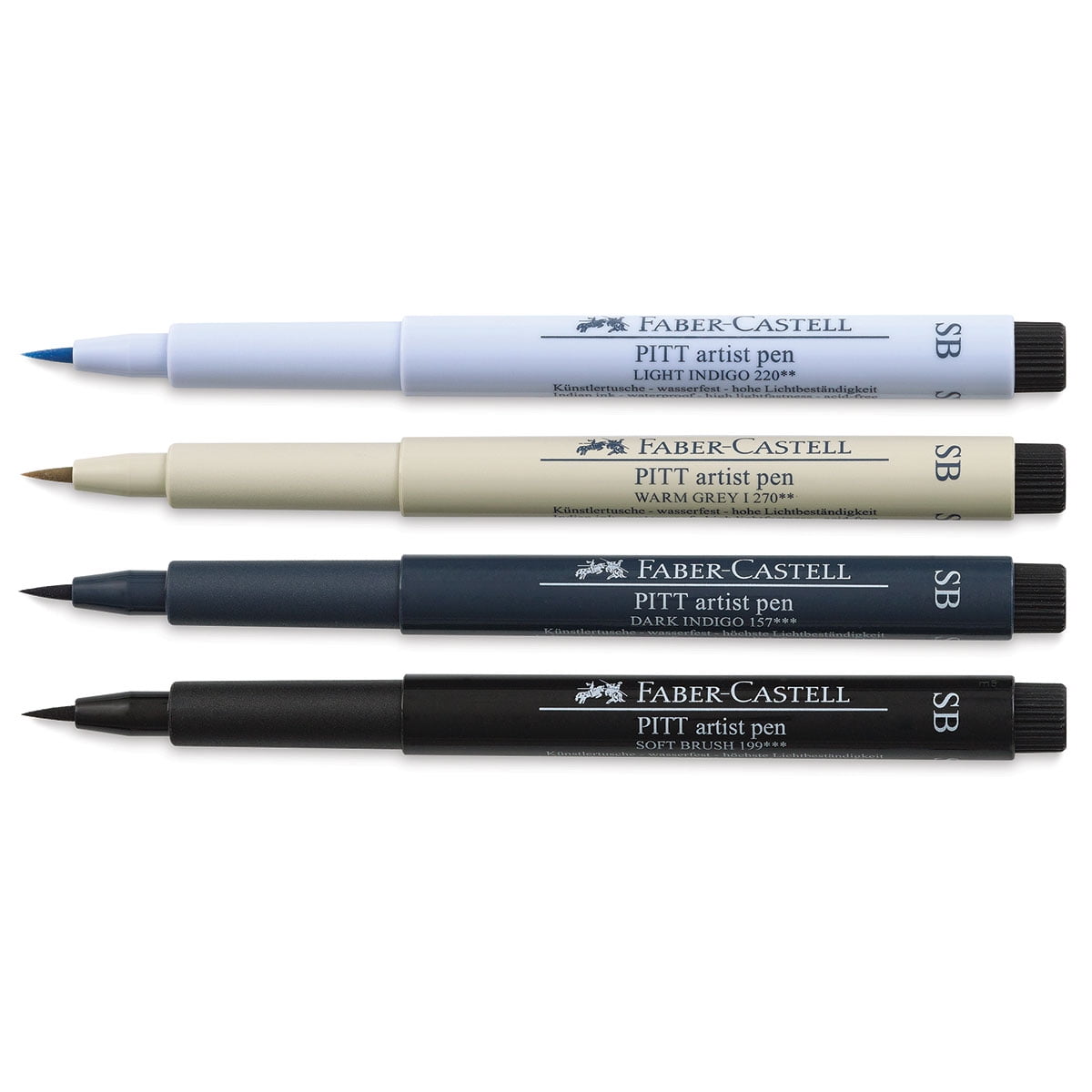 Faber-Castell Pitt Artist Pens - Shades of Grey, Set of 4, Soft Brush 