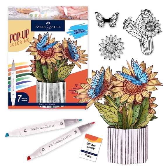 Faber-Castell Pop Up Coloring Bouquet: Sunflower | Back to School Essentials | 3D Coloring Crafts