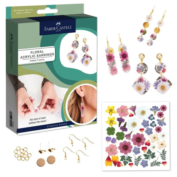 Faber-Castell Pressed Floral Acrylic Earrings - Create 3 Earrings, Jewelry Making Kit and Crafts for Adults, Pressed Floral Earring Making Kit, Hobbies for Women