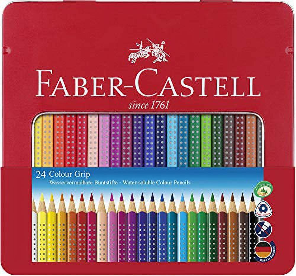 Faber Castell Wooden Box 24 colored pencils 7 watercolor 2 grip 2B 18 oil  pastel