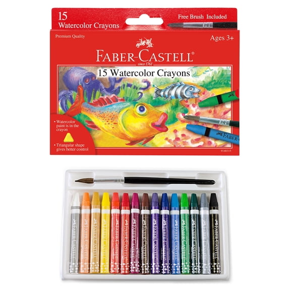 Faber-Castell Watercolor Crayons with Brush | Back to School Supplies | 15 Colors - Art Supplies for Kids