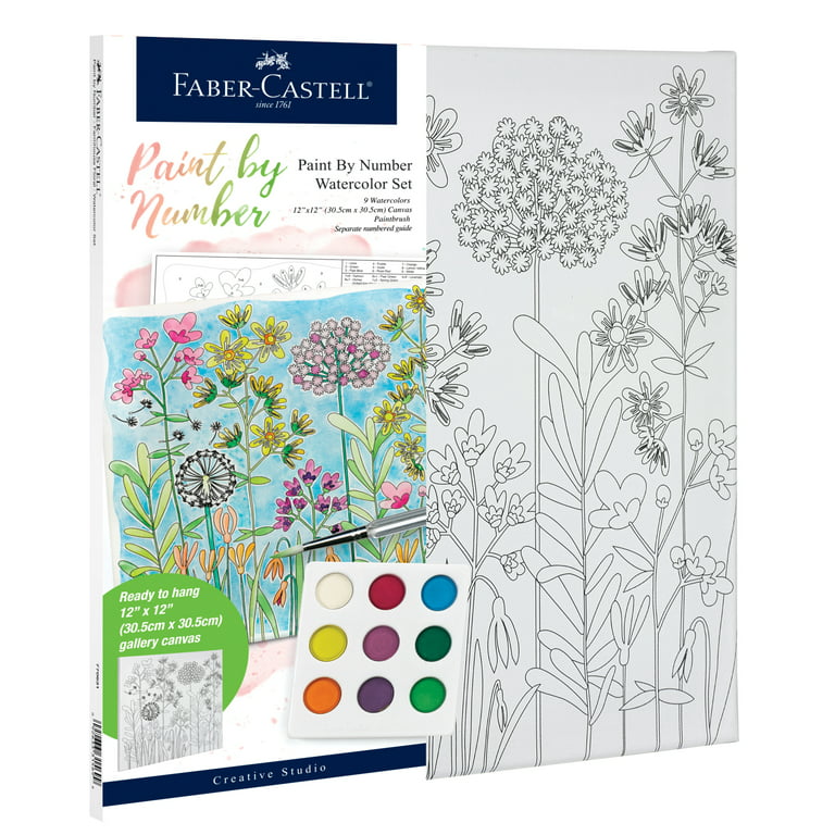 Faber-Castell Watercolor Paint by Number Farmhouse Floral - Adult Canvas  Art for Boys and Girls 