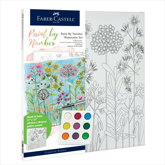 Faber-Castell Watercolor Paint by Number Farmhouse Floral - Adult Canvas Art for Boys and Girls