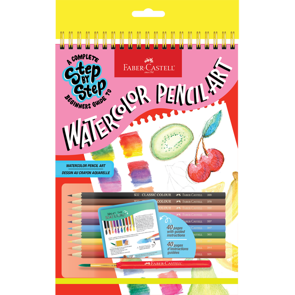 Faber-Castell Watercolor Pencil Art Kit | Complete Step-by-Step Guide to Watercolor Art | 10 Watercolor Pencils, Paintbrush & 40-Page Sketchbook for Beginners Ages 9+