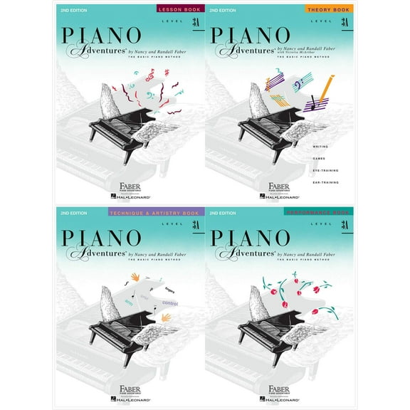 Faber Piano Adventures Level 3A Set (4 Books) 2nd Edition - Lesson, Theory, Technique Artistry, Performance