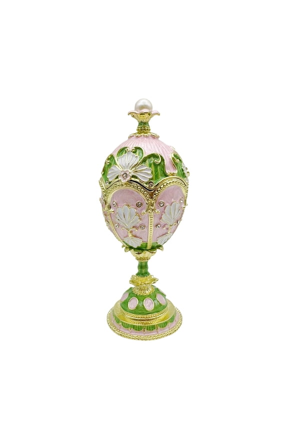 Fabergé Egg Music Box with Pearl Top, Easter Jewelry Box & Home Decor, Elegant Gold/Silver Plated Keepsake Box with Crystal for Holiday Gifts