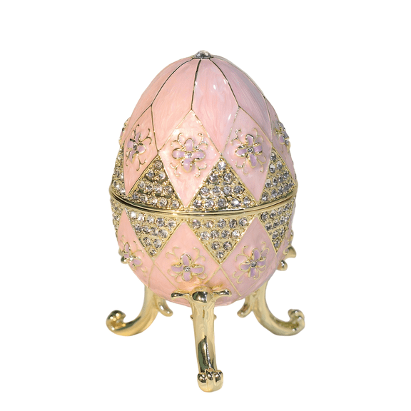 Fabergé Style Enamel Jewelry Box, Vintage Russian Easter Egg Decorative Trinket Box with Sparkling Crystals, Elegant Keepsake Organizer for Rings & Earrings, Home Decor Gift, 2.5" x 3.7"