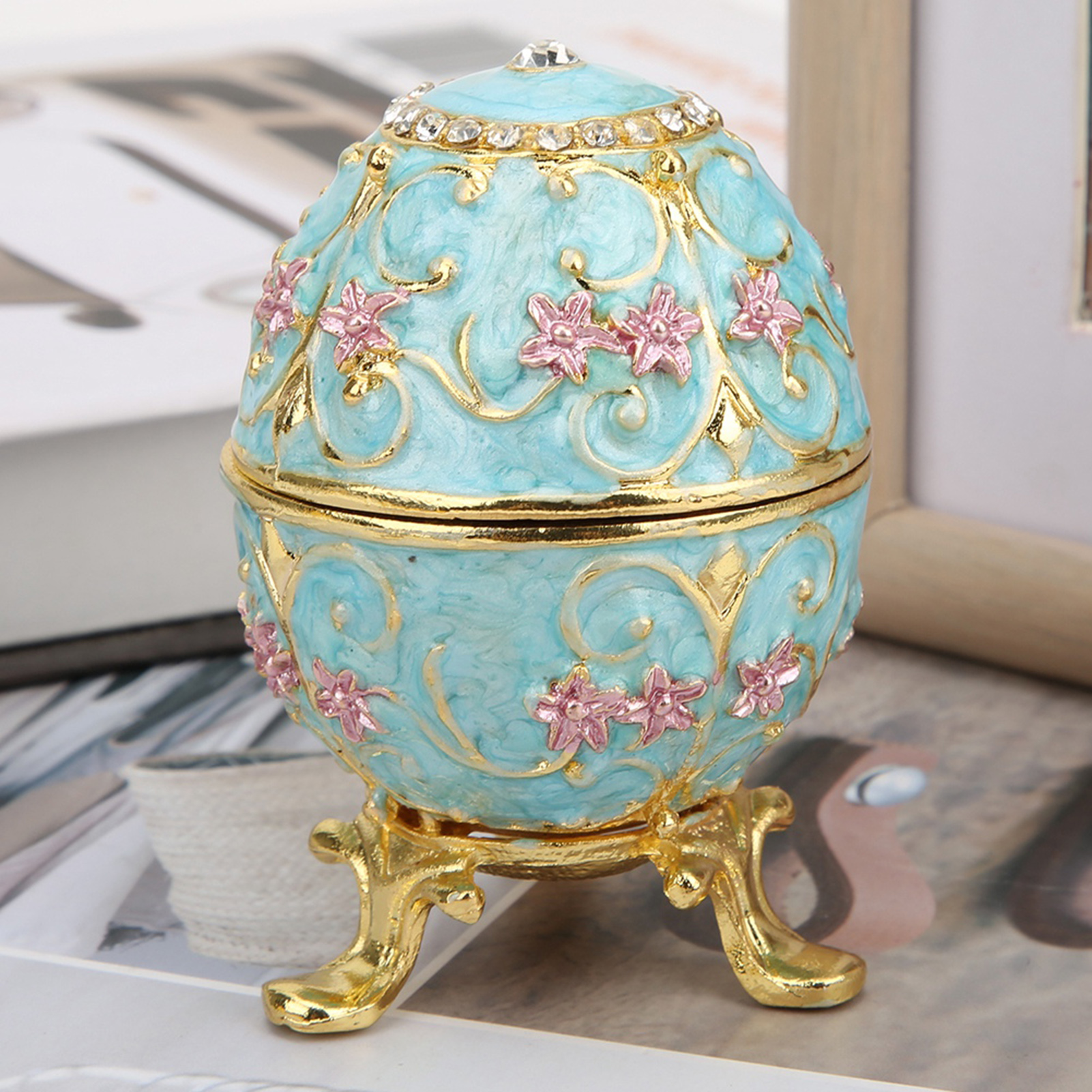 Faberge Egg, Decorative Hand-made Enameled Easter Egg Box, Metal For Women Home Ornaments Desktop Decor Gifts - image 1 of 8