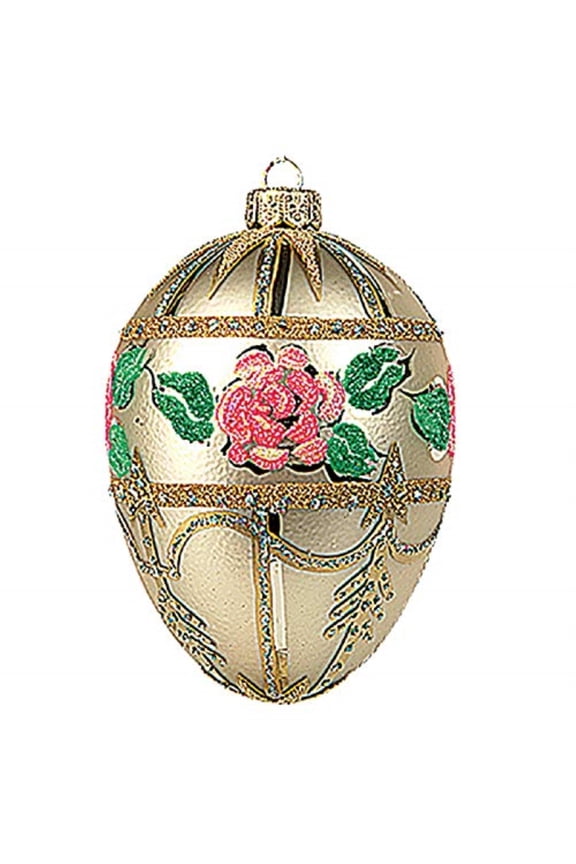 Faberge Inspired Flower Bouquet Egg Polish Glass Christmas or Easter Ornament
