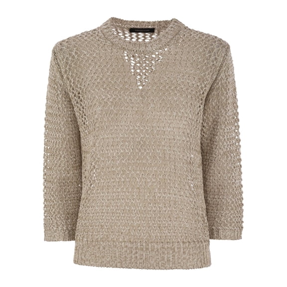 Fabiana Filippi 3/4 Sleeve Striped Crochet-Stitch Cotton Sweater (Women's)