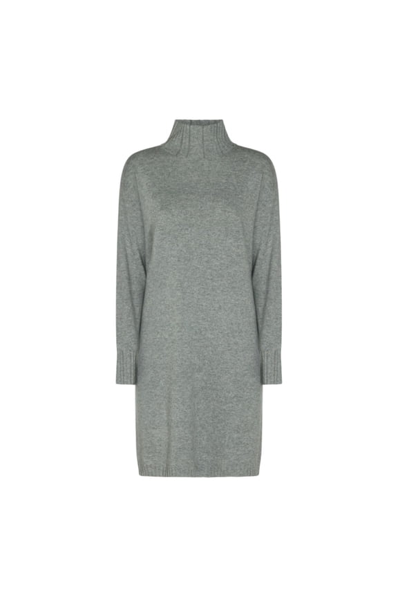 Straight Fit Midi Dress With Ribbed Turtleneck And Cuffs (Women's)