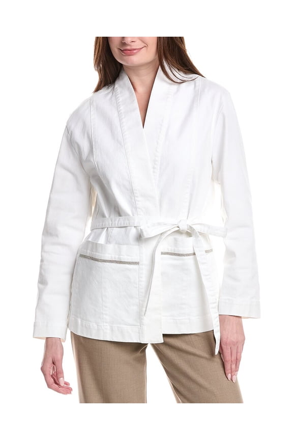 womens Kimono Inspired Denim Jacket, 36, White
