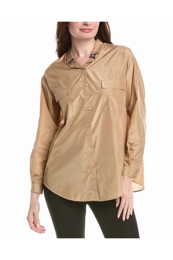 womens Oversized Taffeta Silk-Blend Shirt, 42, Brown