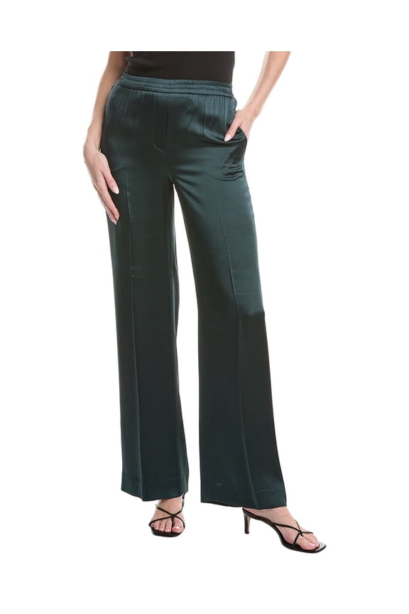 womens Satin Wide Leg Trouser, 42, Green
