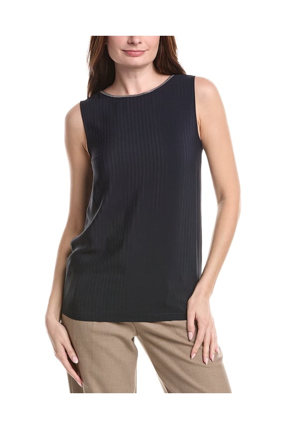 womens Seersucker Silk-Blend Tank, 48, Blue