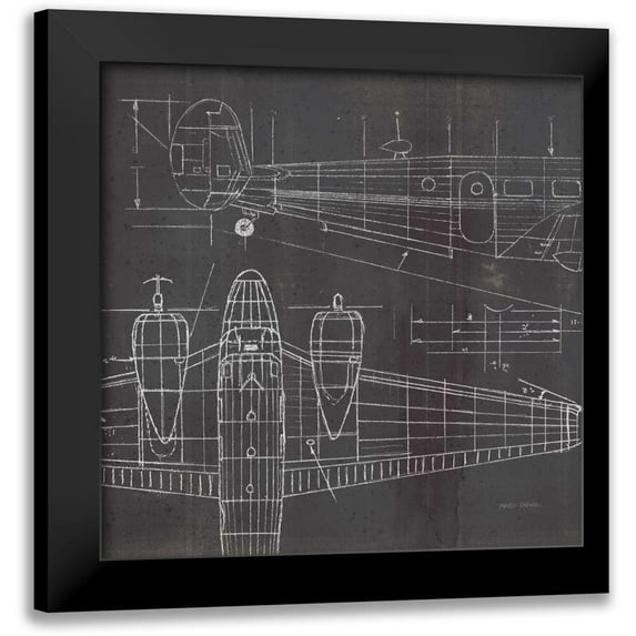 Fabiano, Marco 12x12 Black Modern Framed Museum Art Print Titled - Plane Blueprint II No Words Post