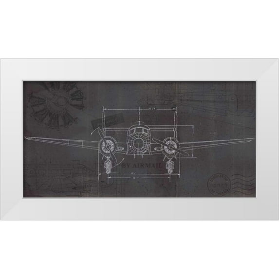 Fabiano, Marco 18x11 White Modern Wood Framed Museum Art Print Titled - Plane Blueprint IV Wings
