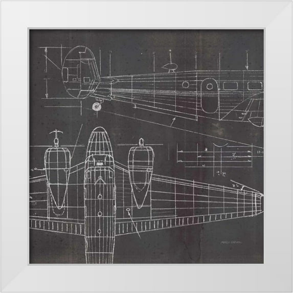 Fabiano, Marco 20x20 White Modern Wood Framed Museum Art Print Titled - Plane Blueprint II No Words Post