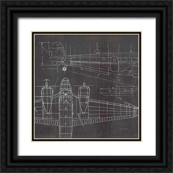 Fabiano, Marco 26x26 Black Ornate Wood Framed with Double Matting Museum Art Print Titled - Plane Blueprint II No Words Post