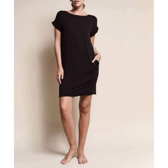 Fabina Bamboo Crop Round Neck Cap Sleeves Mini Dress With Pockets - Rosa Apparel