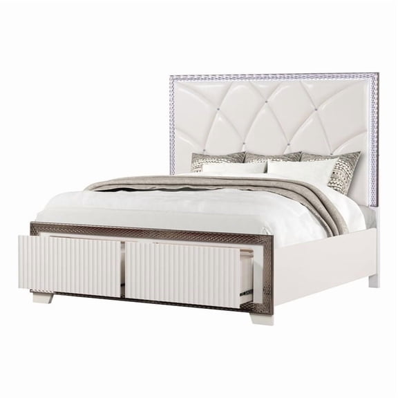Fabio Modern Style LED King Size Bed Made With Wood in White Finish