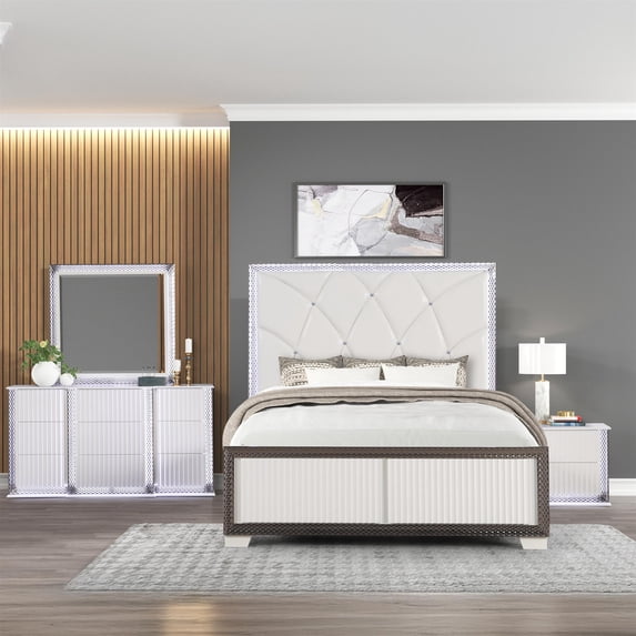 Fabio Modern Style LED Queen 4PC Bedroom Set Made With Wood in White