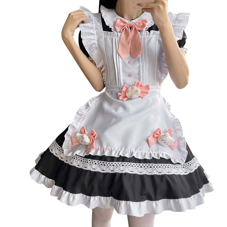 Fabiurt Dresses Cat Doll Cat Girl Lolita Anime Cute Soft Girl Clothes  Corset Lace Contrast Dress Women Girls Black Gothic Dress for Women,Black