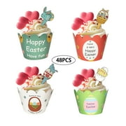 Fabiurt Easter Cupcake Wrappers Toppers Liners Decorations Kit Bunny Paper Baking Party for home,RED