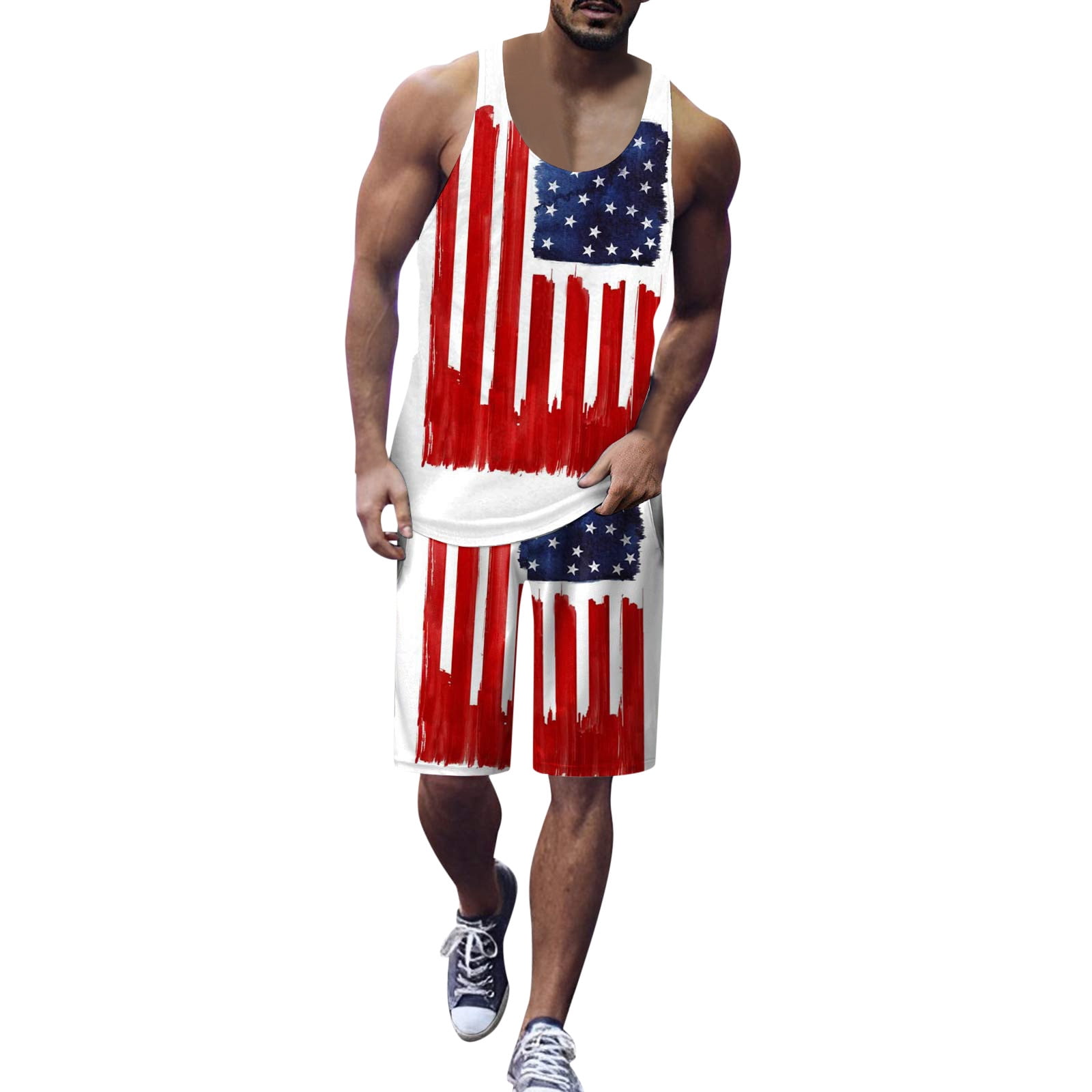 Fabiurt Suits Mens Independence Day Flag Digital 3D Printed Vest Shorts ...