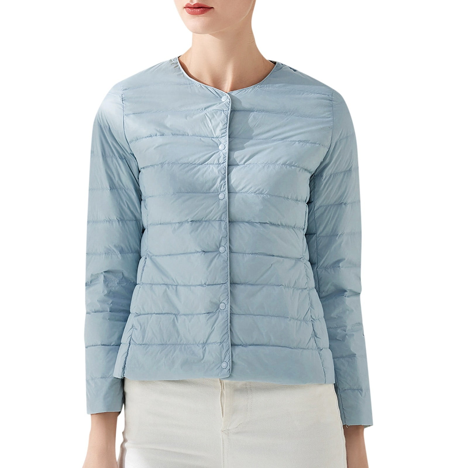 Fabiurt Women Temperament Warm Solid Color Round Neck Lightweight White