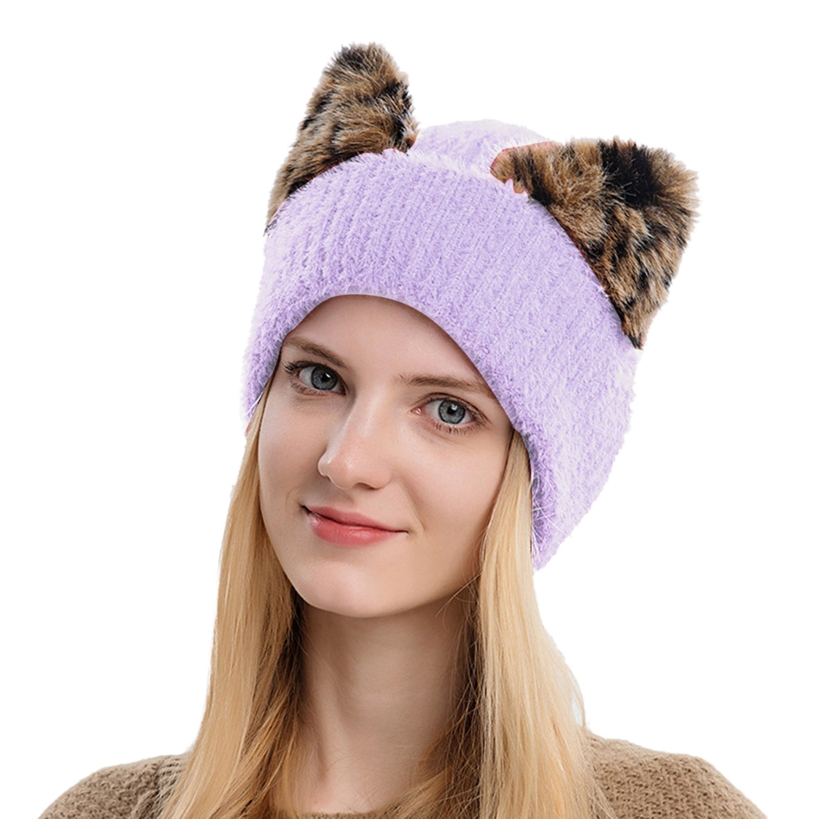 Fabiurt Women's Hats Women's Wool Hat Leopard Print Cat Ear Hat Women's ...