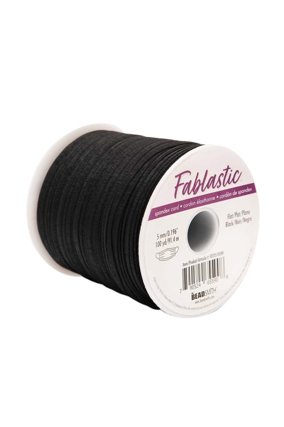 Flat Stretch Cord - Black, 5 mm W x 100 yds L