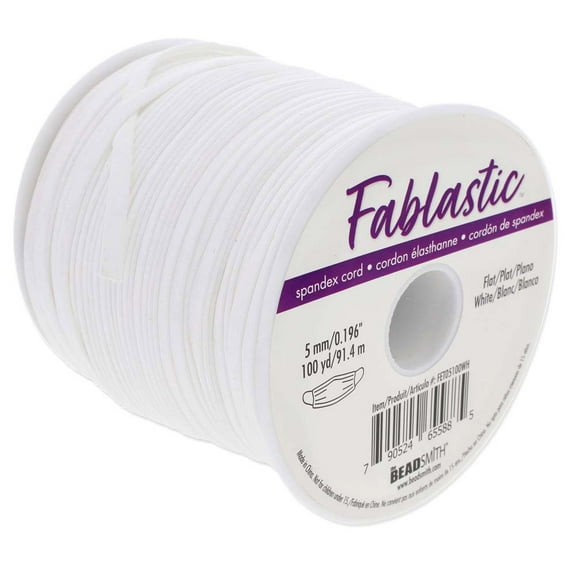 Fablastic Stretch Cord for Mask Making, Flat 5mm (0.196 Inch) Thick, 100 Yard Spool, White