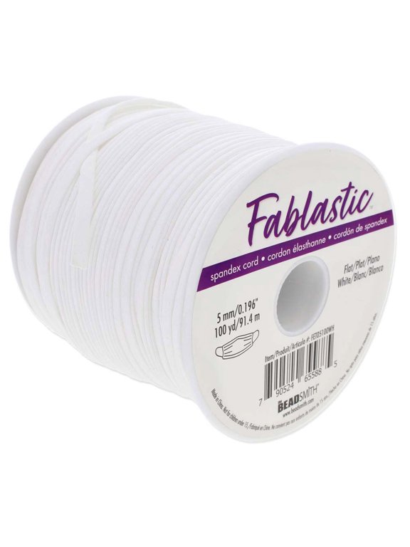 Stretch Cord for Mask Making, Flat 5mm (0.196 Inch) Thick, 100 Yard Spool, White