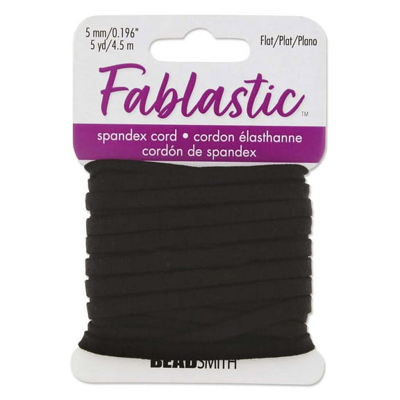 Fablastic Stretch Cord for Mask Making, Flat 5mm (0.196 Inch) Thick, 5 Yards, Black