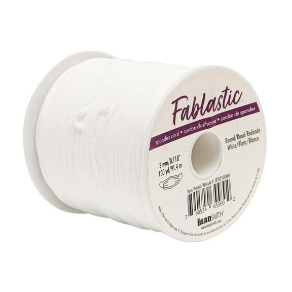 Fablastic Stretch Cord for Mask Making, Round 3mm (0.118 Inch) Thick, 100 Yard Spool, White