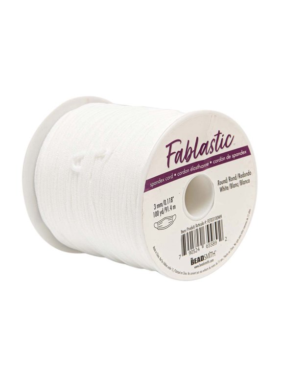 Stretch Cord for Mask Making, Round 3mm (0.118 Inch) Thick, 100 Yard Spool, White