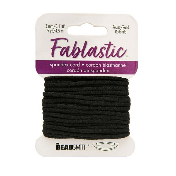 Fablastic Stretch Cord for Mask Making, Round 3mm (0.118 Inch) Thick, 5 Yards, Black