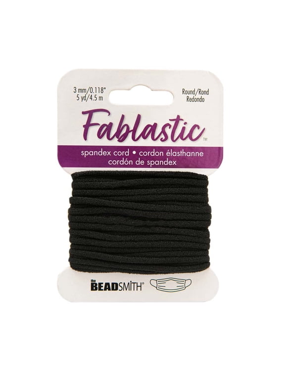 Stretch Cord for Mask Making, Round 3mm (0.118 Inch) Thick, 5 Yards, Black