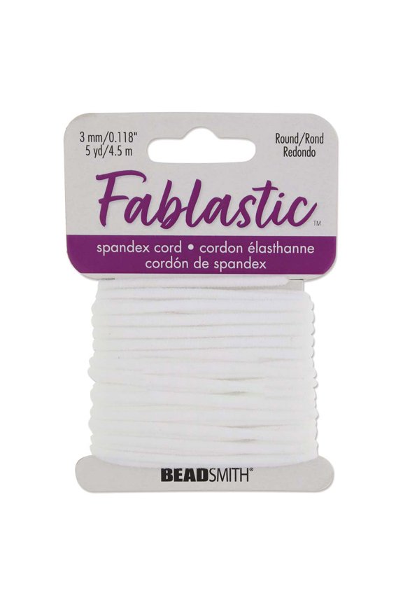 Stretch Cord for Mask Making, Round 3mm (0.118 Inch) Thick, 5 Yards, White