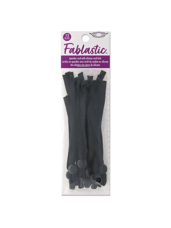 Stretch Cord with Cord Lock for Mask Making, Flat 10mm (0.39 Inch) Thick, 12 Pieces, Black