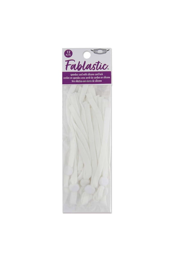 Stretch Cord with Cord Lock for Mask Making, Flat 10mm (0.39 Inch) Thick, 12 Pieces, White